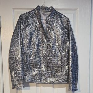 Chico's Metallic Croc-Pattern Bomber Jacket